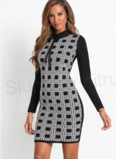 Dámské vzorované úpletové šaty velikost L (K459)