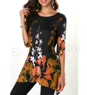 Modní dámské květinové triko, tunika oranžová velikost 5XL (K464)