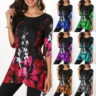 Modní dámské květinové triko, tunika velikost 5 XL (K464)