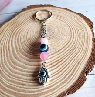  Přívěšek na klíče - minerální amazonit, oko a ruka (X1837)