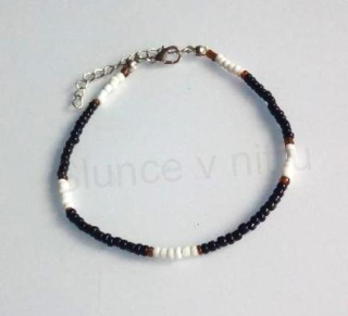 Korálkový náramek na nohu, kotnik černo bílý (BC576)