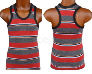 Sportovní tílko dětské červené pruhované vel. 104-110 (W221)