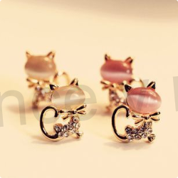 Puzetové náušničky kočička se zirkony (BB8)