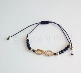 Šňůrkový náramek na ruku Swarovski elements se swarovski korálky černý nekonečno (BC584)