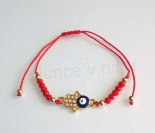 Šňůrkový náramek na ruku Swarovski elements se swarovski korálky červený ruka (BC584)