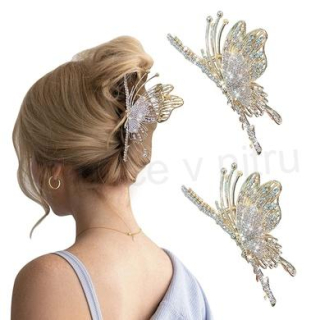 Vellká květinová spona do vlasů Butterfly Claw Clip, osázená štrasovými kamínky (H586)