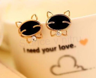 Puzetové náušnice Černá kočka se zirkonem (BB9)