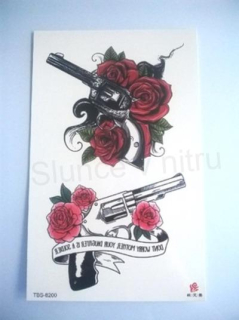Voděodolné, dočasné tetovaní růže s pistolí (E934)
