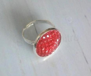 Nastavitelný prsten kamínkový růžové červený - 18 mm (BP455)