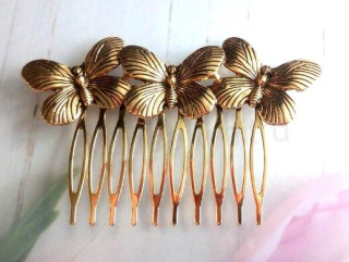 Vintage, retro hřebínek do vlasů s rukojetí motýlci (H594)