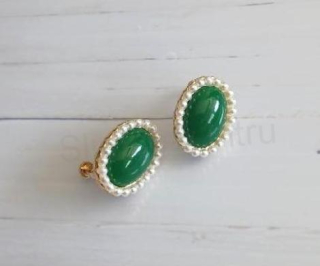Zlaté perlové klipsové náušnice zelené (BB832)