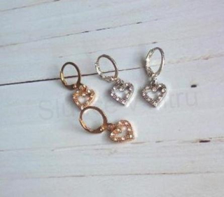 Visací náušnice kroužky srdce s kamínky zlaté, stříbrné (BB842)