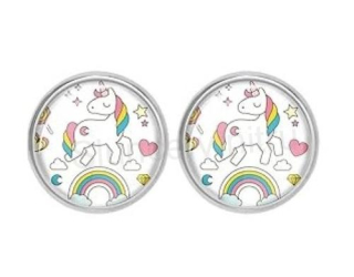 Dívčí náušnice klipsny Jednorožec z nerez oceli (BB849)