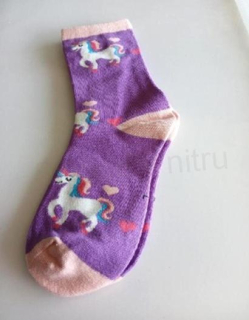Dívčí veselé bavlněné ponožky jednorožec velikost 29 až 32 fialové tmavé (W227)