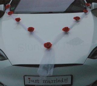 Svatební dekorace, girlanda na auto s červeným růžemi (E964)