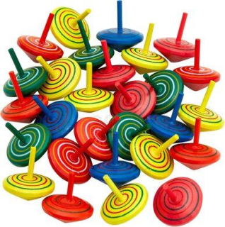 Dřevěná káča, kolovrátek – mini barevná hračka (D954)