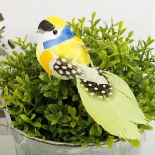 Ozdoba, dekorace barevný ptáček na clipu žlutý (V200)