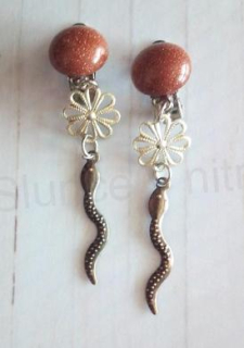 Minerální náušnice klipsy avanturín s hadem (BB852)