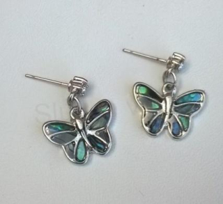 Minerální náušnice z chirurgické oceli mušle Paua motýl (X1883)