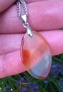 Achátová kapka na nerezovém řetízku – hnědá (X1897)