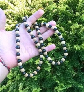 Dřevěný dvoubarevný korálkový náhrdelník z přírodního dřeva (BD904)