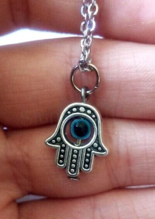 Náhrdelník s přívěskem Ruka Fatimy, Hamsa - modré oko (BD905)