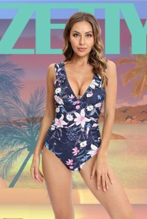 Dámské jednodílné plavky s květy velikost XL (K579)