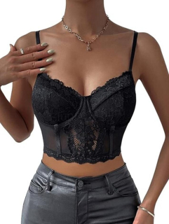 Dámský top s odhaleným bříškem – černý – velikost M (K599)