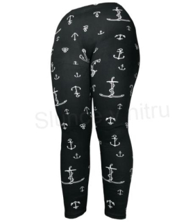 Dámské zateplené legíny kotva černé – velikost 5/6XL (K604)