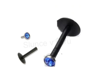 Piercing Labreta do nosu,tělo se zirkonem  modrá 10 mm (BB14)