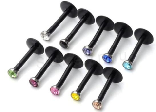 Piercing Labreta do nosu,tělo se zirkonem barva černá mix 10 mm (BB14)