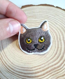 Nášivka, nažehlovačka kočka, kočička šedá 3,7 cm (C715)