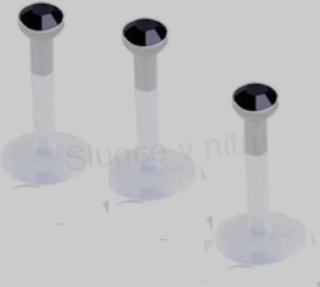 Piercing Labreta do nosu,tělo se zirkonem lesklá černá lesklá (BB15)