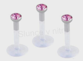 Piercing Labreta do nosu,tělo se zirkonem růžová (BB15)