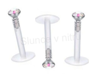 Piercing Labreta do nosu,tělo se zirkonem barva bílá duhová (BB15)