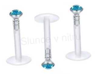 Piercing Labreta do nosu,tělo se zirkonem barva bílá modrý tyrkys (BB15)