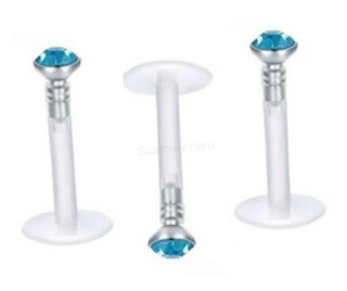 Piercing Labreta do nosu se zirkonem bílá modrý tyrkys (BB15)