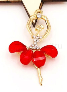 Přívěsek baletka, tanečnice s pryskyřicí a kamínky | 5,9 x 3 cm červený (AA337)