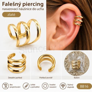 Falešný piercing, nasazovací náušnice do ucha zlaté (BB16)