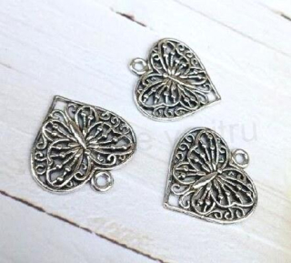 Přívěsek srdce s motýlem - 22 x 24 mm (AA346)