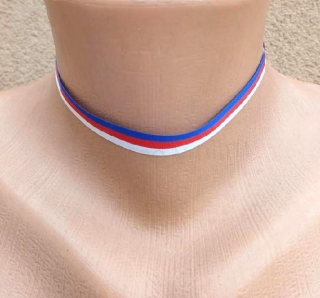 Náhrdelník choker stužkový v barvách státní vlajka Česko - Rusko (BD916)