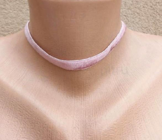 Náhrdelník choker sametový dlouhý růžový (BD923)