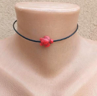 Náhrdelník choker kůže - tyrkys | želva růžovo oranžová (BD938)
