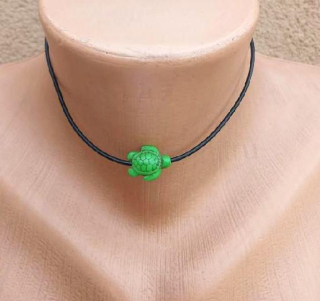 Náhrdelník choker kůže - tyrkys | želva zelená (BD939)