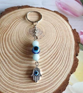  Přívěšek na klíče - minerální nefrit, oko a ruka (X2054)