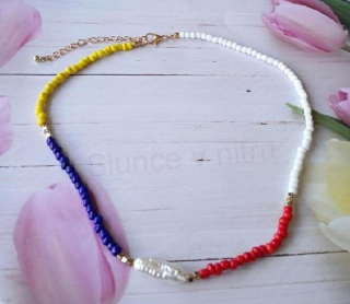 Pestrý perlový choker náhrdelník, řetízek (BD949)