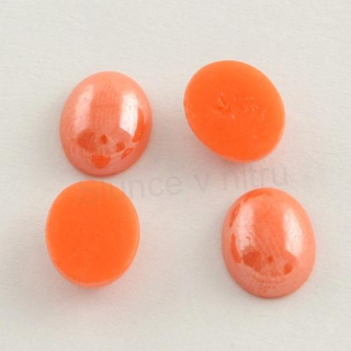 Kabošon perleťově pokovený ovál - skleněný 13,5 x 10 mm | oranžově červený (AD325)