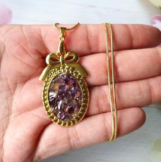 Minerální náhrdelník ametyst – pozlacený řetízek 18 karátů (X2092)