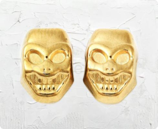 Nerezový korálek Lebka zlatý - mezidíl 10 x 7 x 6,5 mm (AA362)