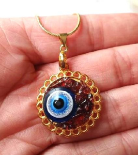 Náhrdelník z granátu s okem na pozlaceném 18k řetízku (X2099)